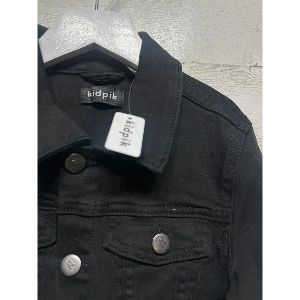 kidpik Denim Jacket Girls Large 12 Black Stretch Button Front NWT
